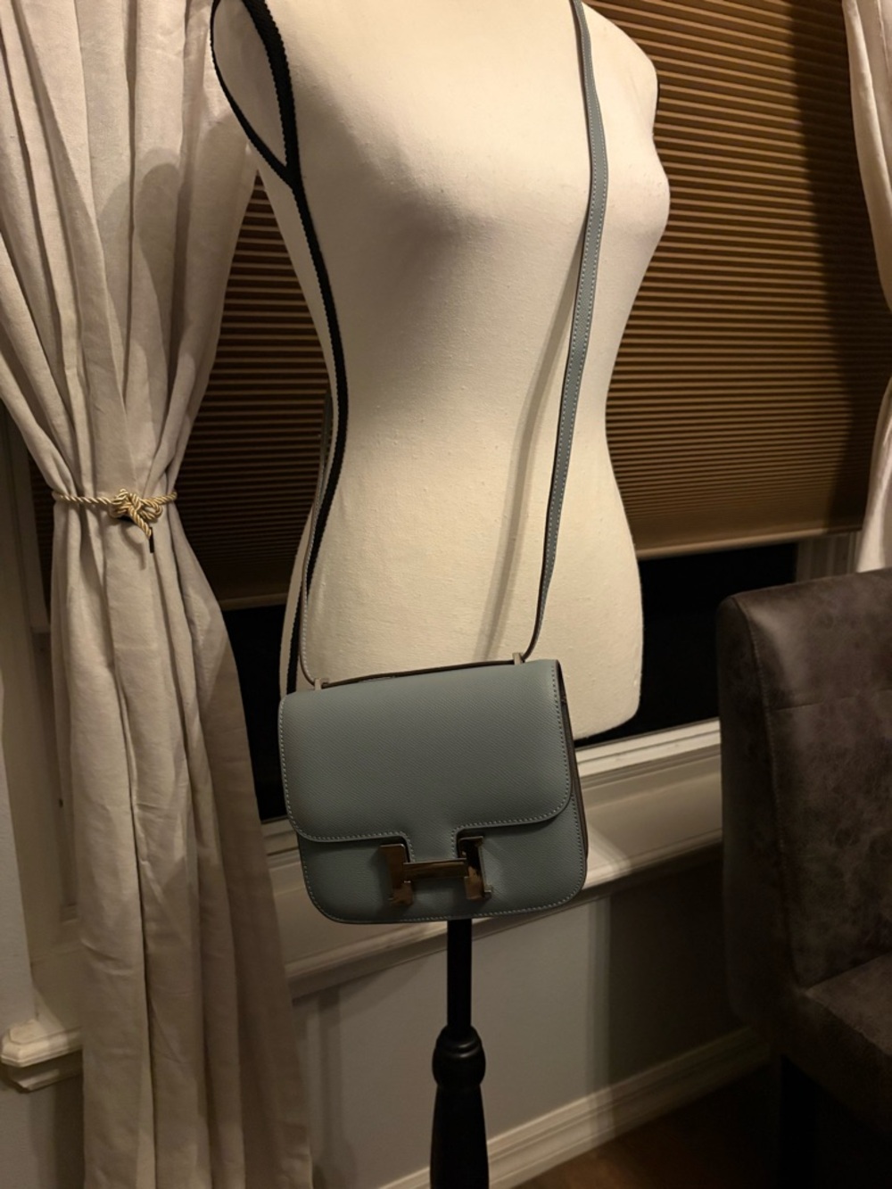 Blue Leather Constance Crossbody Bag with Silver Hardware - Picture 4 of 11